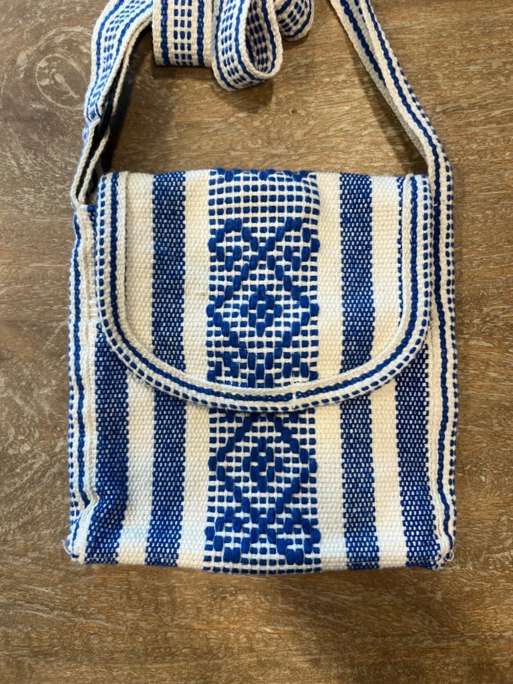 Blue White Woven Boho Backpack & Crossbody Bag Set